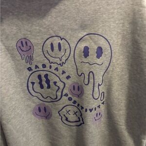 Gray Sweatshirt with Purple Smiley Faces